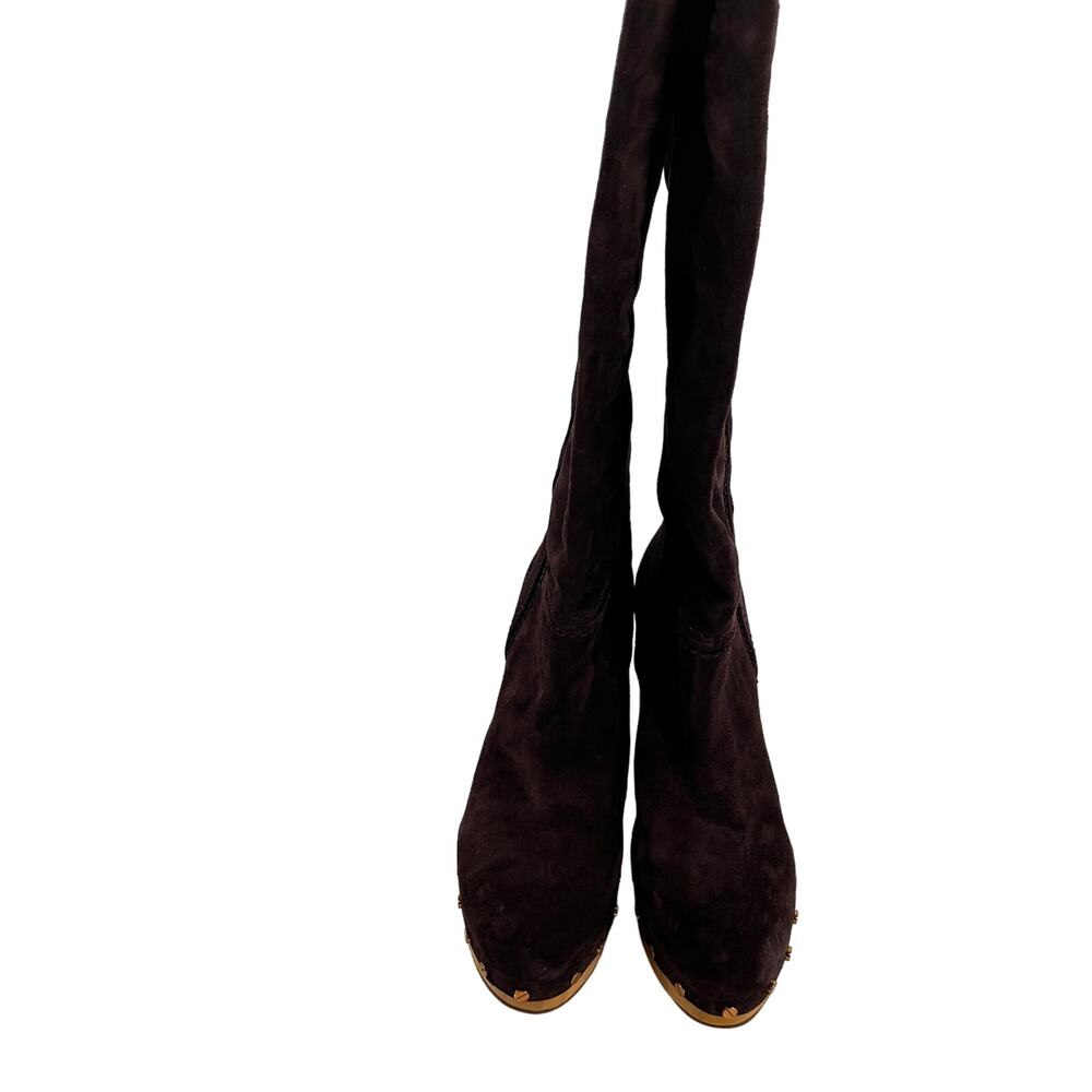 Veronica Beard Glendale Suede Clog Boots 9.5 NWOT Tall Knee High Brown Wood - Picture 11 of 13